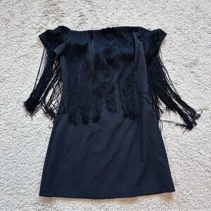 Zara mini little black dress with fringe tassels size Large.